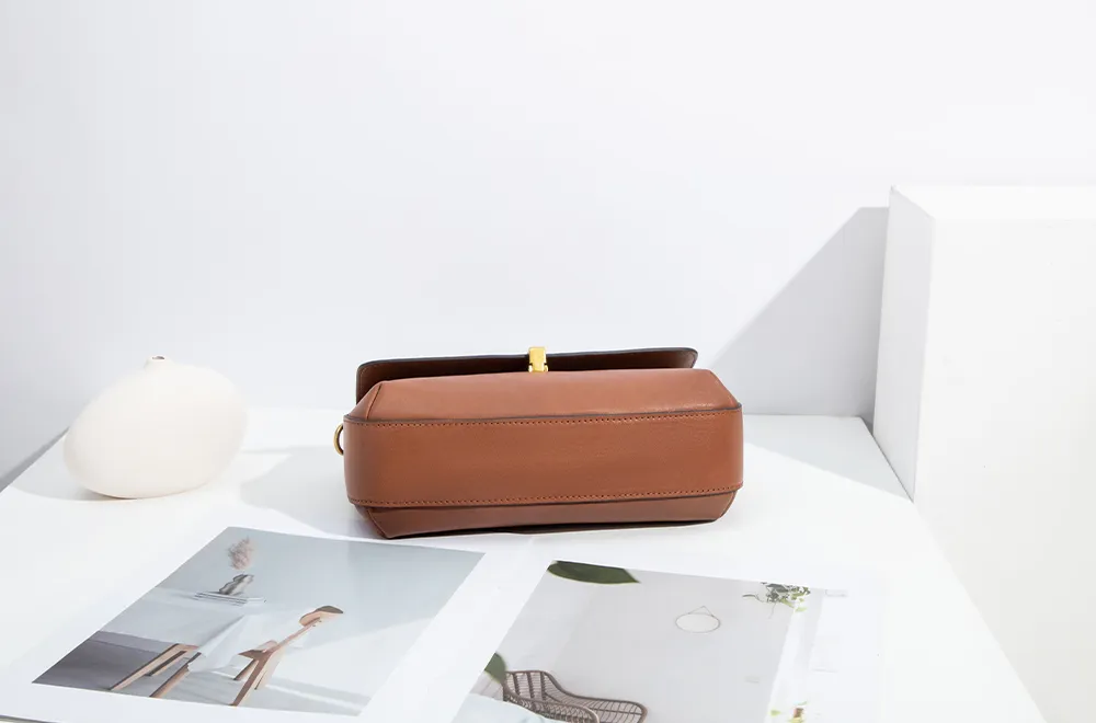 Baliya Top Layer Cowhide T-Shaped Hardware Buckle Shoulder Bag Classic Elegant Genuine Leather Women's Bag