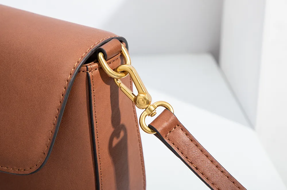 Baliya Top Layer Cowhide T-Shaped Hardware Buckle Shoulder Bag Classic Elegant Genuine Leather Women's Bag