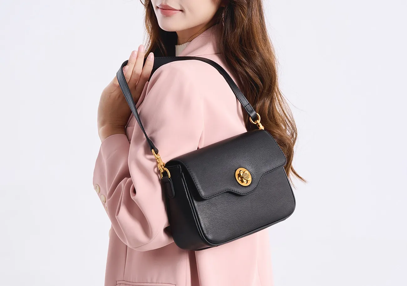 Baliya Genuine Leather Small Bag Retro Plum Blossom Hardware Shoulder Bag Customizable Women's Handbag