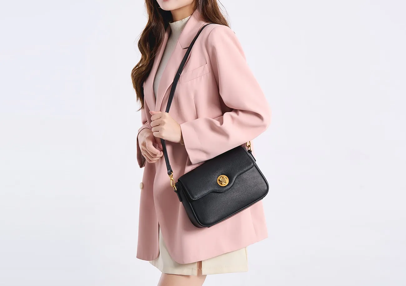 Baliya Genuine Leather Small Bag Retro Plum Blossom Hardware Shoulder Bag Customizable Women's Handbag