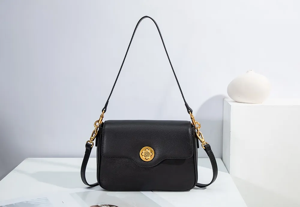 Baliya Genuine Leather Small Bag Retro Plum Blossom Hardware Shoulder Bag Customizable Women's Handbag