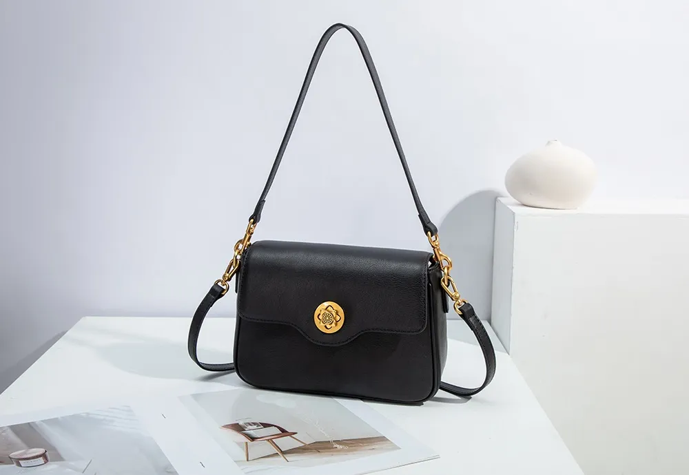 Baliya Genuine Leather Small Bag Retro Plum Blossom Hardware Shoulder Bag Customizable Women's Handbag