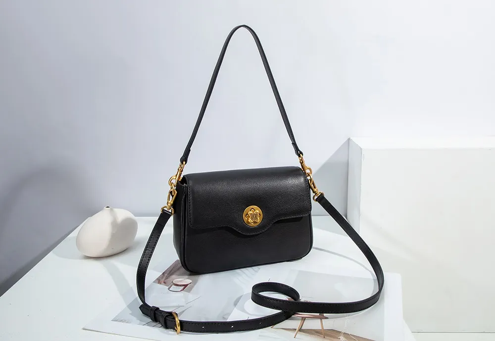 Baliya Genuine Leather Small Bag Retro Plum Blossom Hardware Shoulder Bag Customizable Women's Handbag