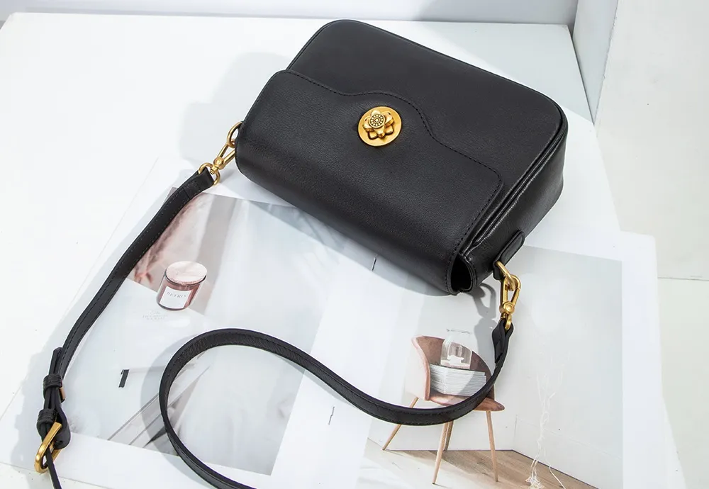 Baliya Genuine Leather Small Bag Retro Plum Blossom Hardware Shoulder Bag Customizable Women's Handbag