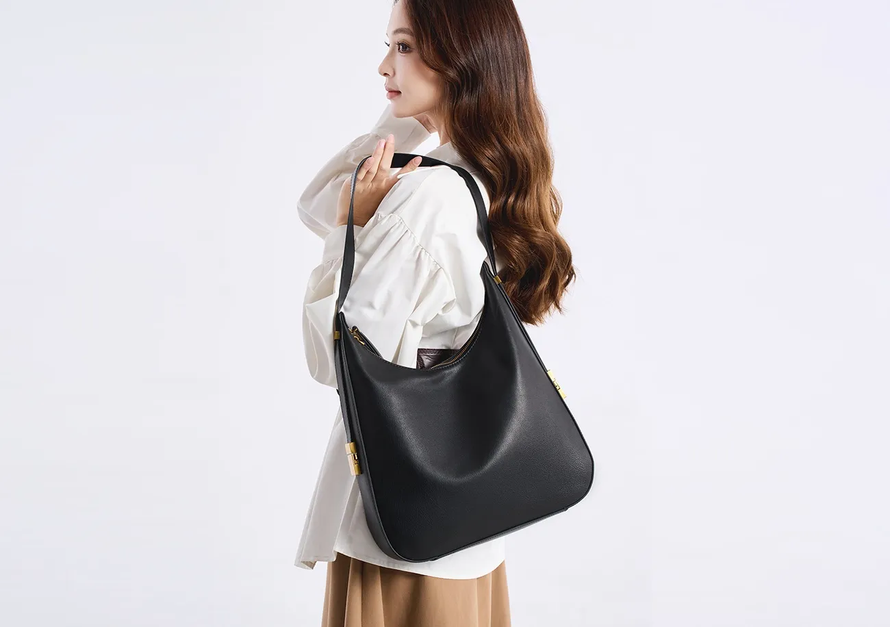Baliya Factory-Made Genuine Leather Hobo Bag Customizable Large Capacity Matte Gold Hardware High-End Shoulder Bag