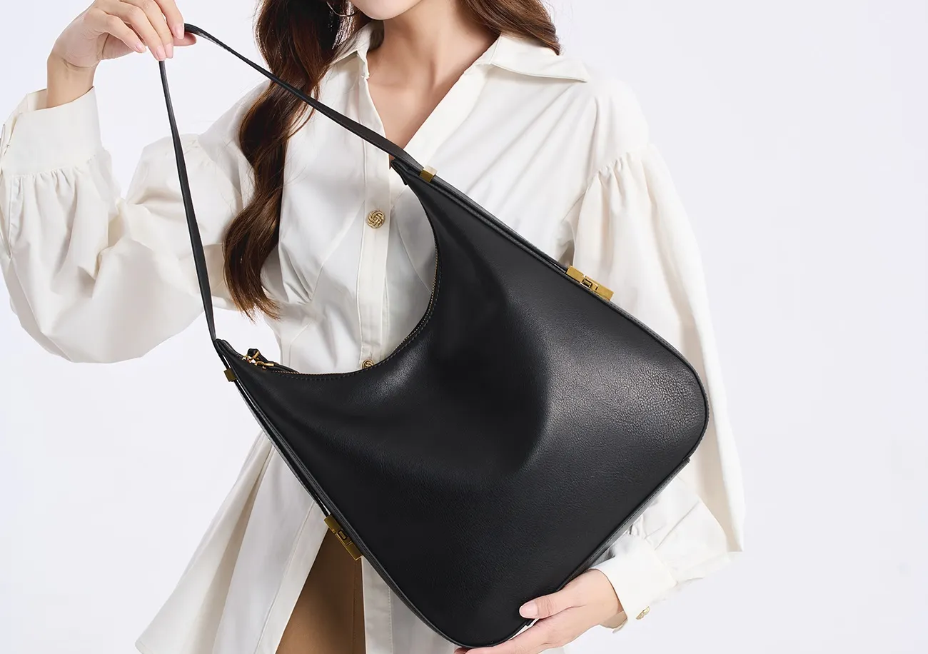 Baliya Factory-Made Genuine Leather Hobo Bag Customizable Large Capacity Matte Gold Hardware High-End Shoulder Bag