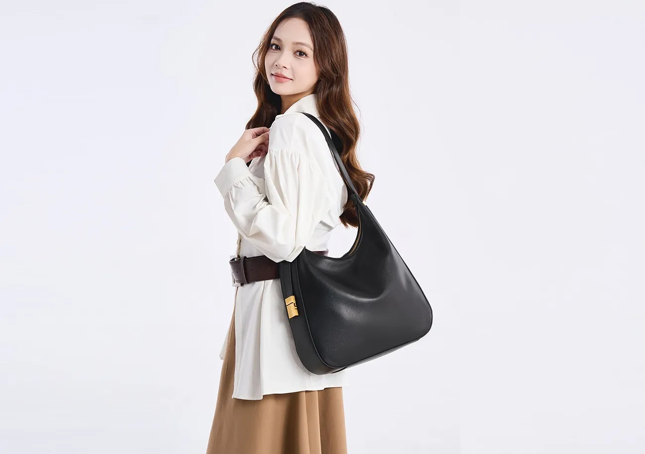 Baliya Factory-Made Genuine Leather Hobo Bag Customizable Large Capacity Matte Gold Hardware High-End Shoulder Bag