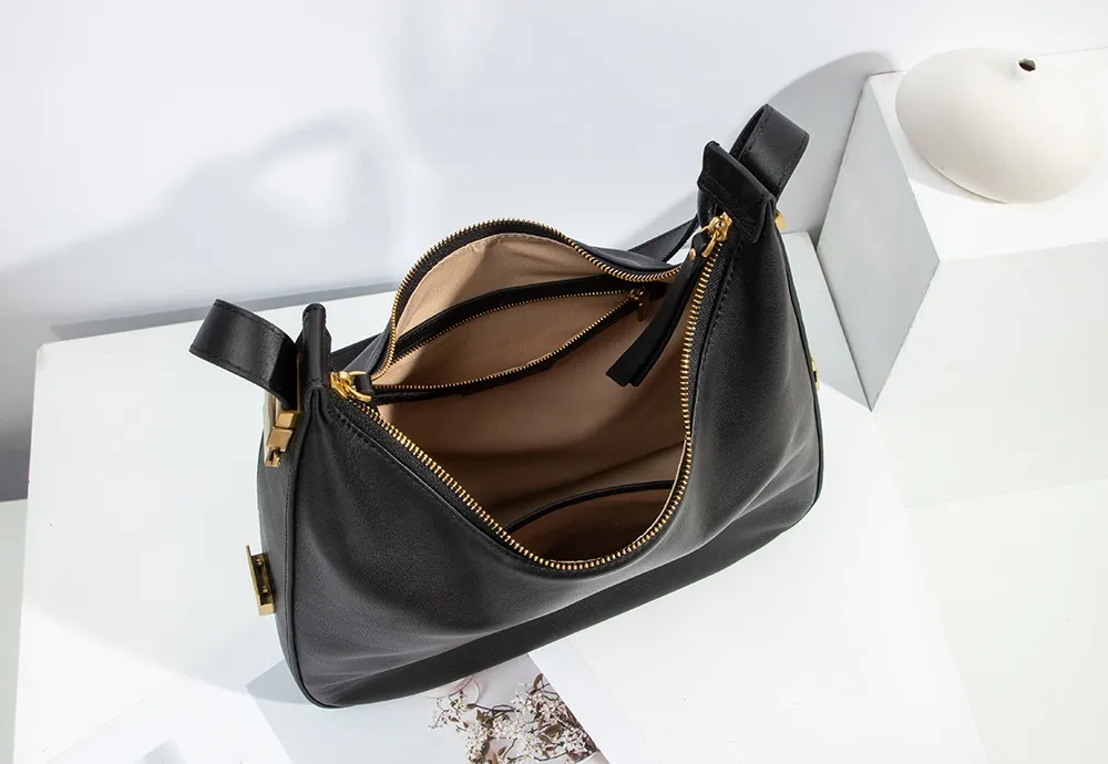 Baliya Factory-Made Genuine Leather Hobo Bag Customizable Large Capacity Matte Gold Hardware High-End Shoulder Bag