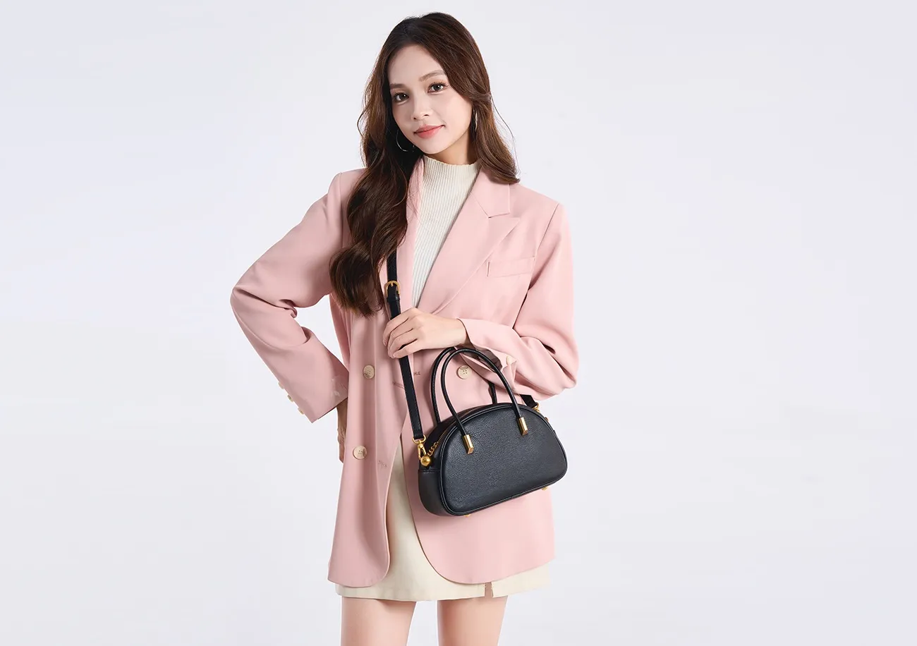 Baliya Genuine Leather Dome Bag With Gold Ball Zip Top Handle, Customizable Women's Crossbody Bag
