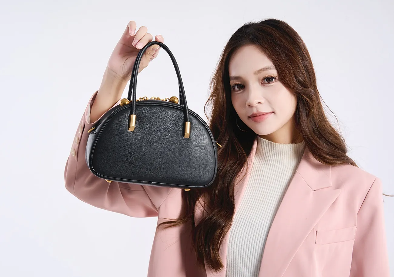 Baliya Genuine Leather Dome Bag With Gold Ball Zip Top Handle, Customizable Women's Crossbody Bag