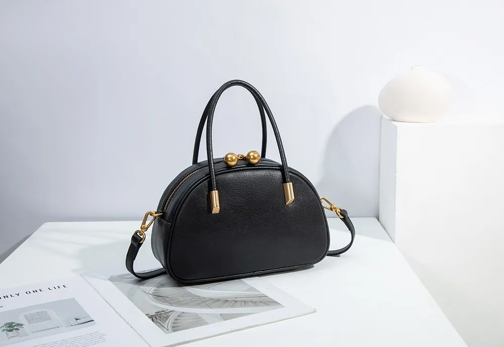 Baliya Genuine Leather Dome Bag With Gold Ball Zip Top Handle, Customizable Women's Crossbody Bag