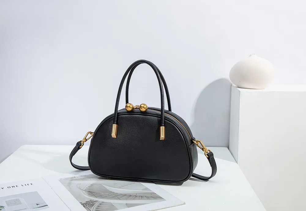 Baliya Genuine Leather Dome Bag With Gold Ball Zip Top Handle, Customizable Women's Crossbody Bag