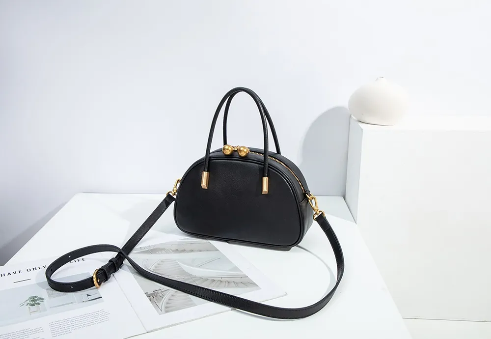 Baliya Genuine Leather Dome Bag With Gold Ball Zip Top Handle, Customizable Women's Crossbody Bag