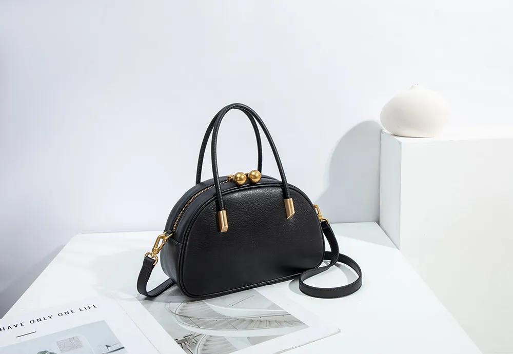 Baliya Genuine Leather Dome Bag With Gold Ball Zip Top Handle, Customizable Women's Crossbody Bag