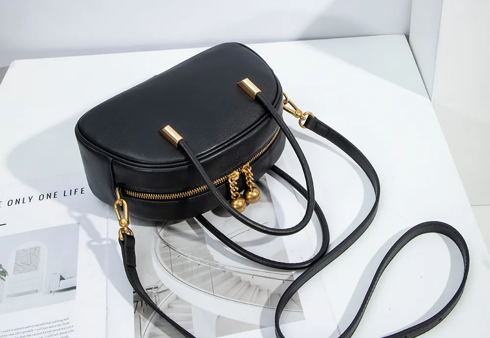 Baliya Genuine Leather Dome Bag With Gold Ball Zip Top Handle, Customizable Women's Crossbody Bag