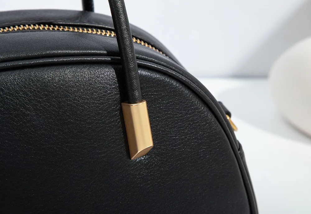 Baliya Genuine Leather Dome Bag With Gold Ball Zip Top Handle, Customizable Women's Crossbody Bag