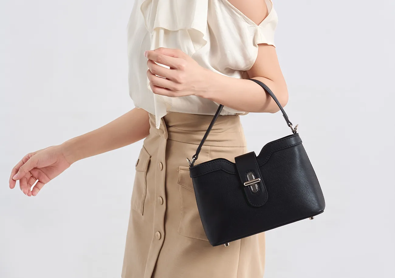 BALIYA Women's Top-Grain Leather Handbag with Metal Buckle, Elegant Minimalist Shoulder Crossbody Bag