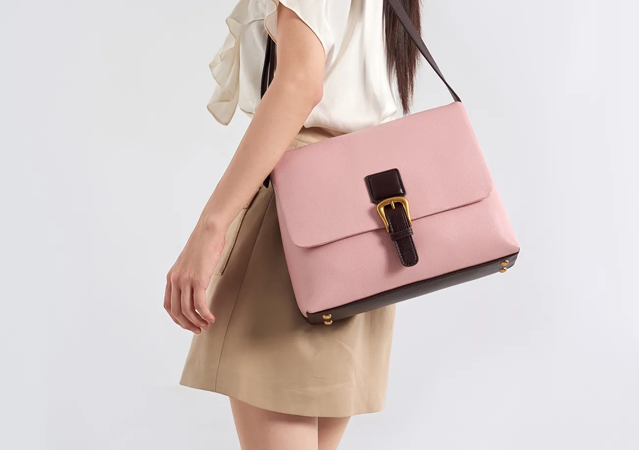 Baliya Factory-Made 100% Genuine Leather Messenger Bag Color-Blocked Square Shoulder Bag