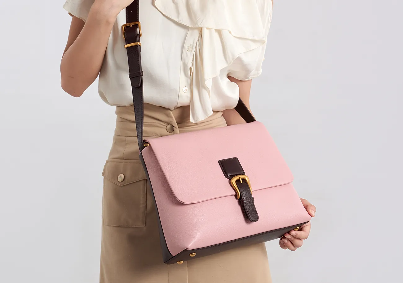 Baliya Factory-Made 100% Genuine Leather Messenger Bag Color-Blocked Square Shoulder Bag