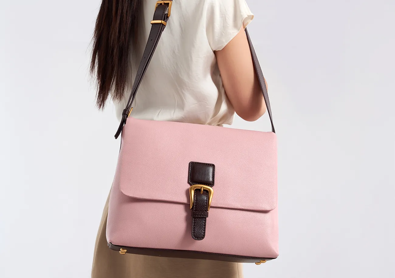 Baliya Factory-Made 100% Genuine Leather Messenger Bag Color-Blocked Square Shoulder Bag