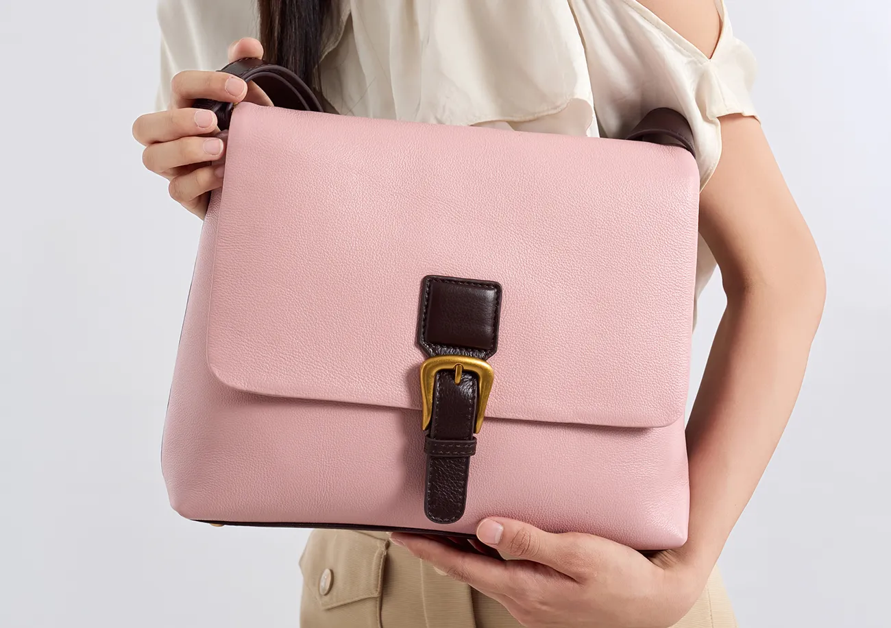 Baliya Factory-Made 100% Genuine Leather Messenger Bag Color-Blocked Square Shoulder Bag