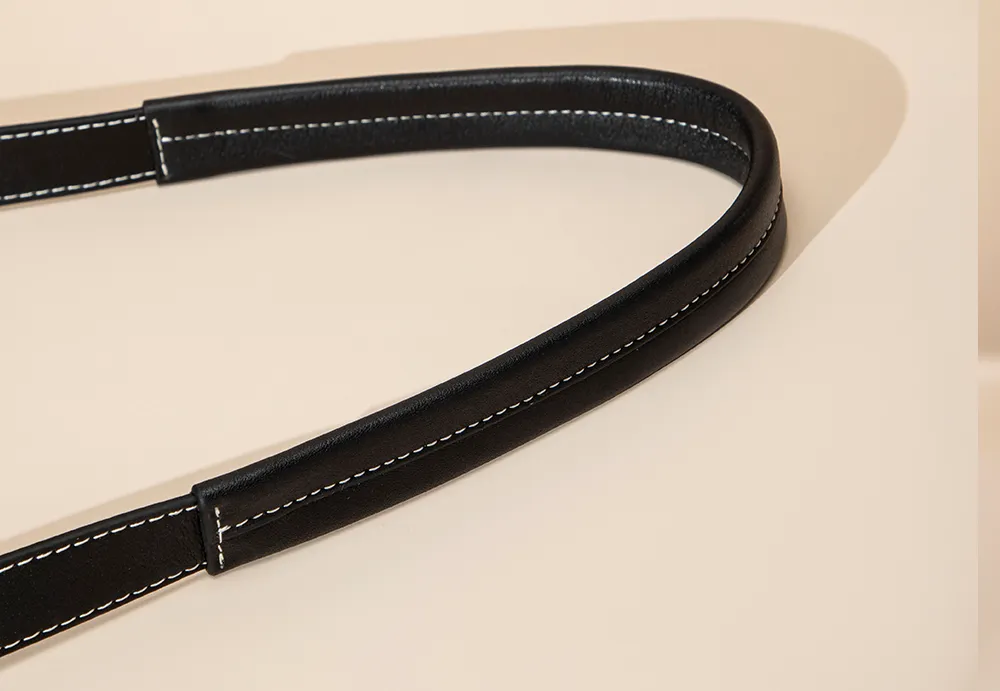 BALIYA Factory - Made Genuine Leather Hobo Bag - Black with Contrast Stitching, Convertible Shoulder & Crossbody Purse